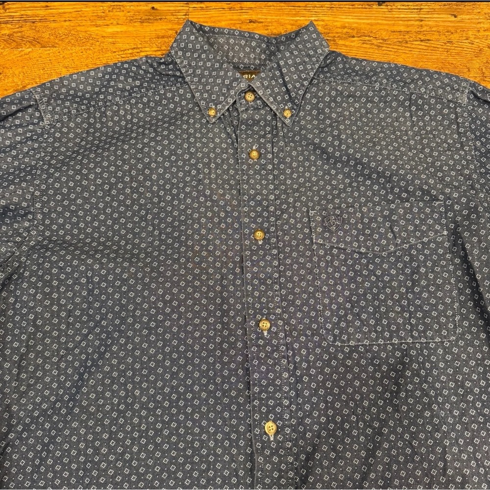 Ariat Blue Geometric Western Cowboy Ranch Long Sleeve Button‎ Down Shirt Men's L